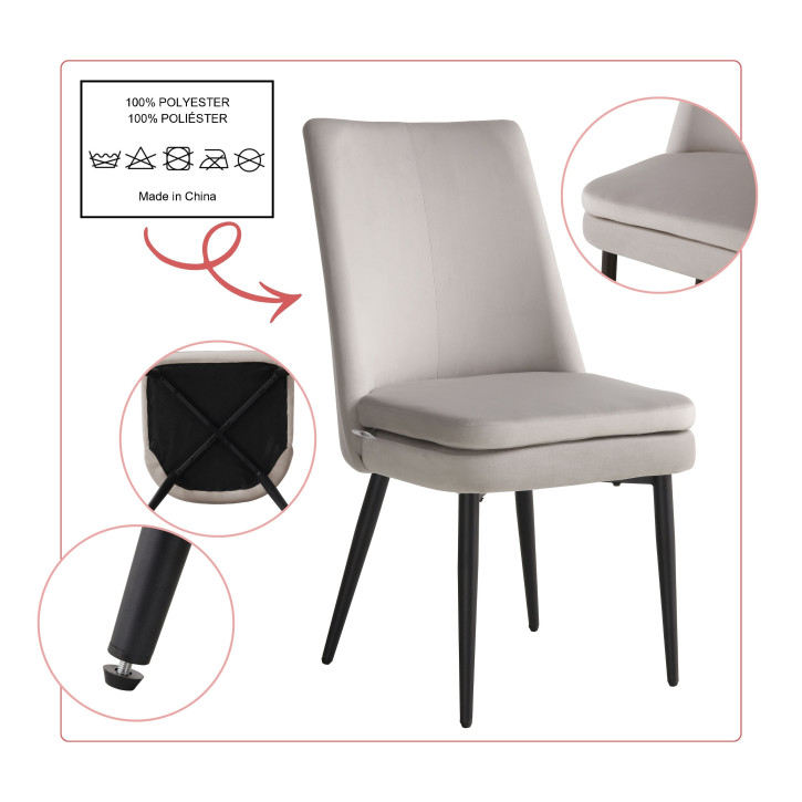 BHS LIVING Esszimmerstuhl, Küchenstuhl, Stuhl für den Wartebereich LIVIA Polstersessel mit hohem Rücken Samtstoff: hellgrau 60x47x89 cm